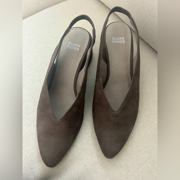 NIB Eileen Fisher Slingback Women’s 7.5 Devi
Nubuck Suede Leather Rye Brown Work - Picture 3 of 7